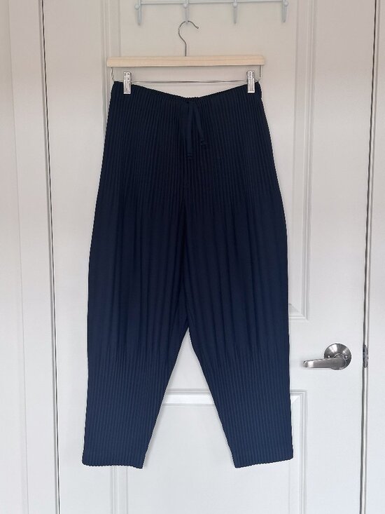 Issey Miyake Pants - HOMME PLISSÉ ISSEY MIYAKE Pleated Tapered Trousers in Navy | Size:1